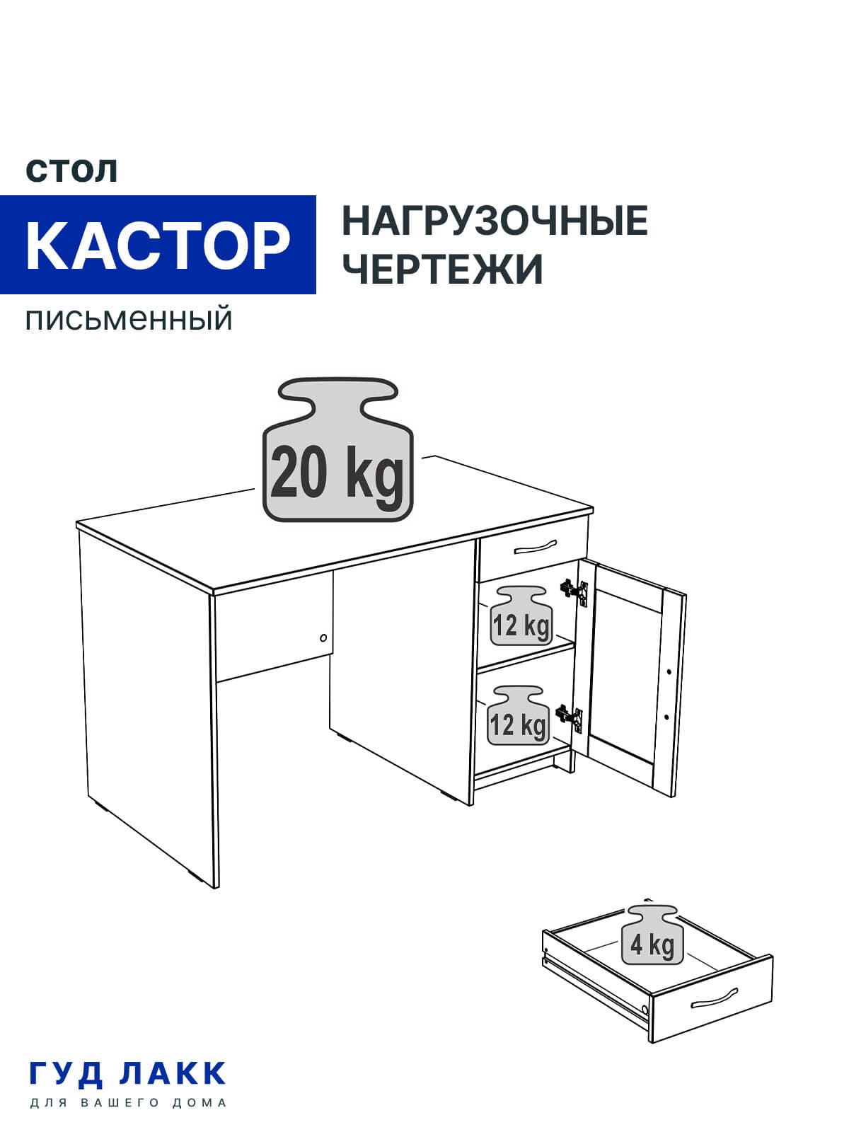 Стол письменный Кастор, 1 ящик, 115х65х75 см, серый 14