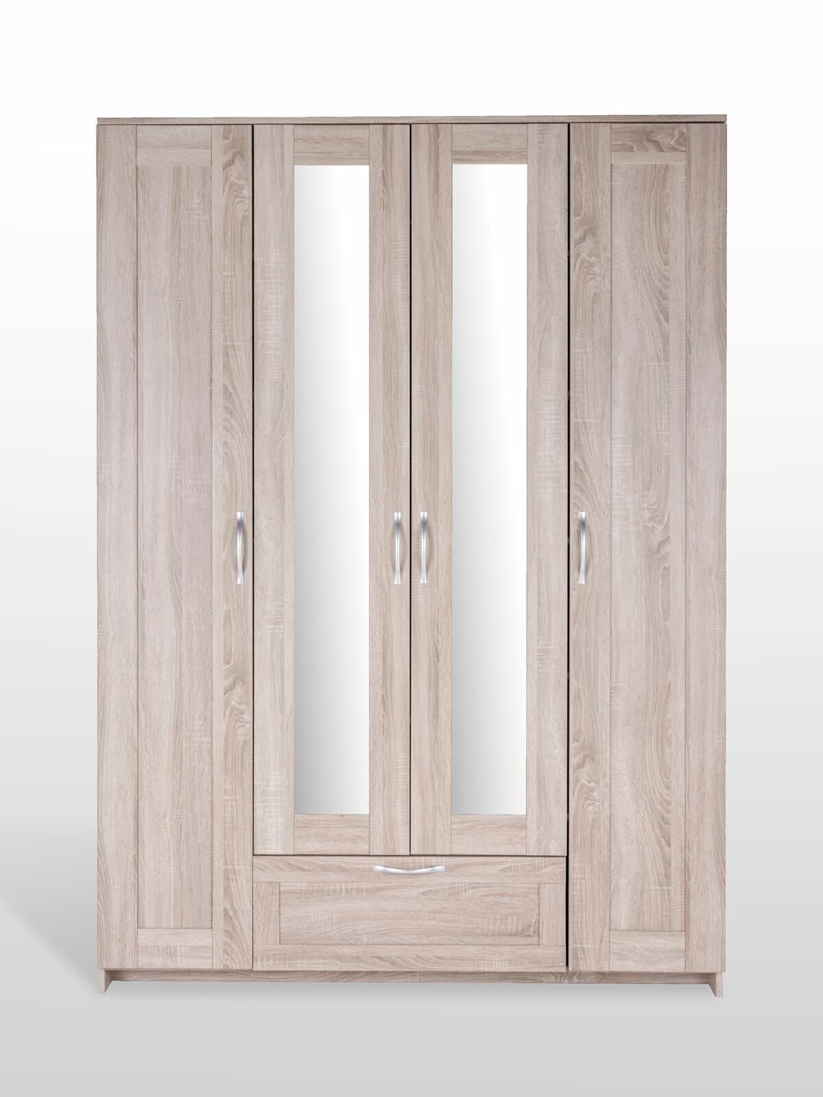 Шкаф Сириус, 4 двери и 1 ящик с зеркалом, 156х59х220 см, дуб сонома 7