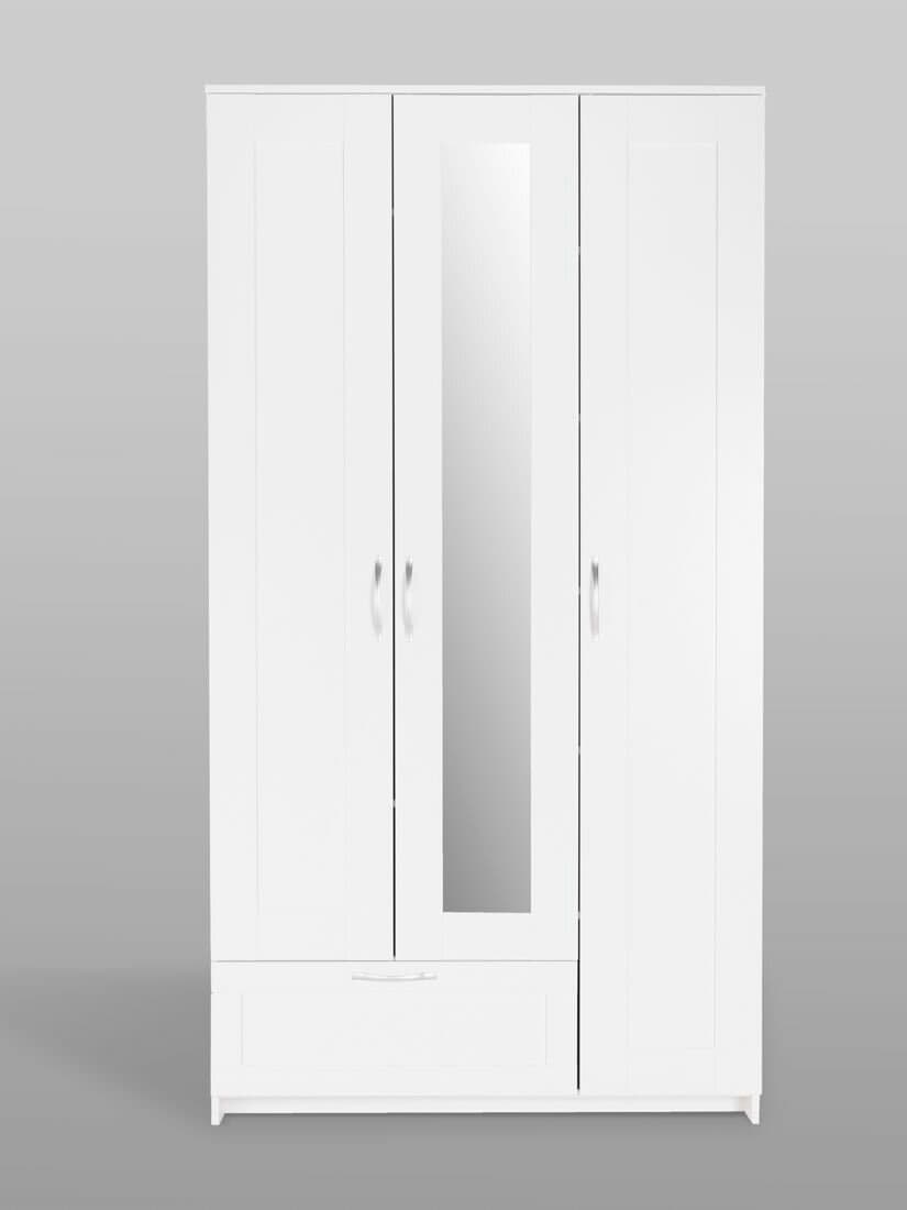 Шкаф Сириус, 3 двери и 1 ящик с зеркалом, 117х59х220 см, белый 9