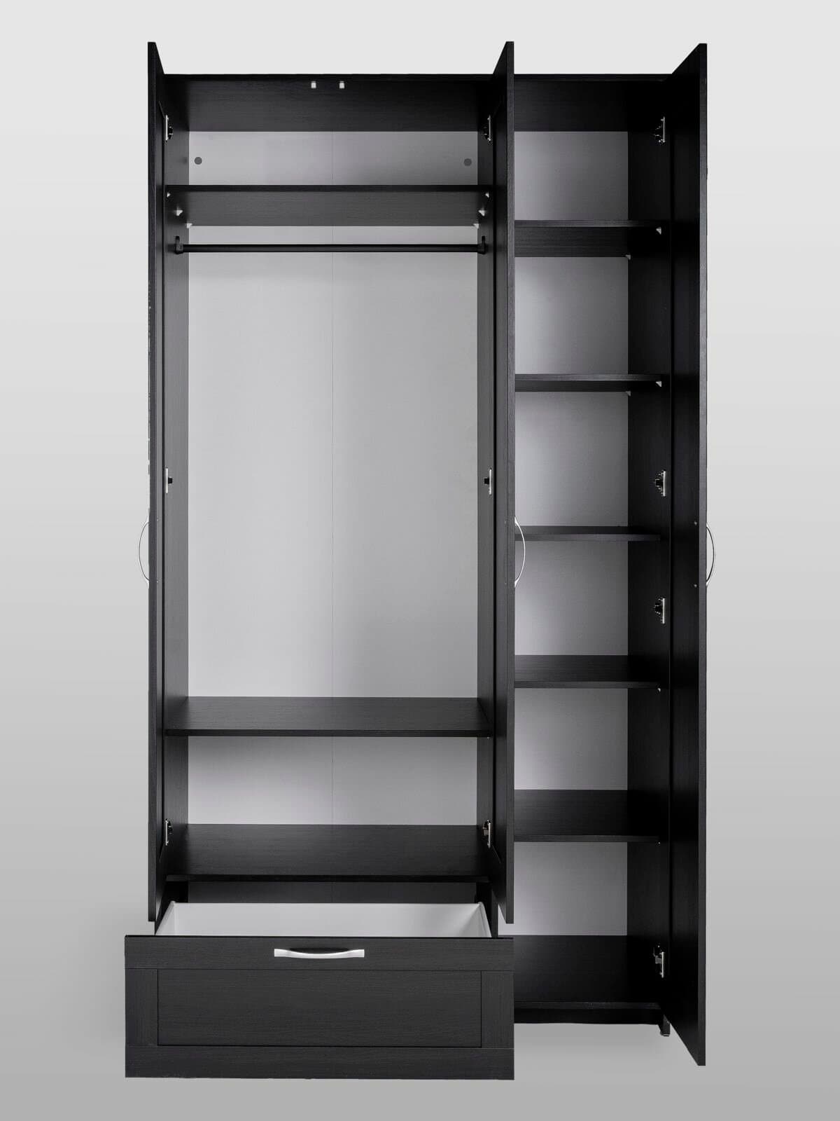 Шкаф Сириус, 3 двери и 1 ящик с зеркалом, 117х59х220 см, черно-коричневый,дуб венге 11