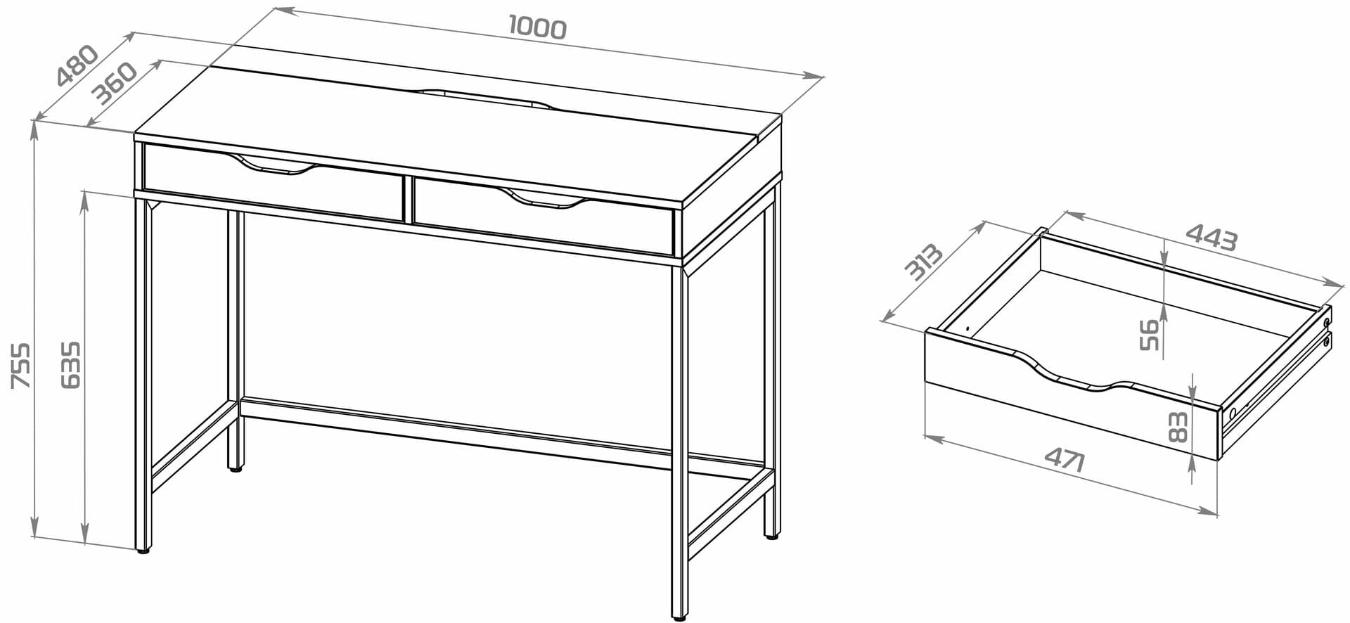 Стол письменный на металлических ножках Ингар Д 100x48x76, белый 21