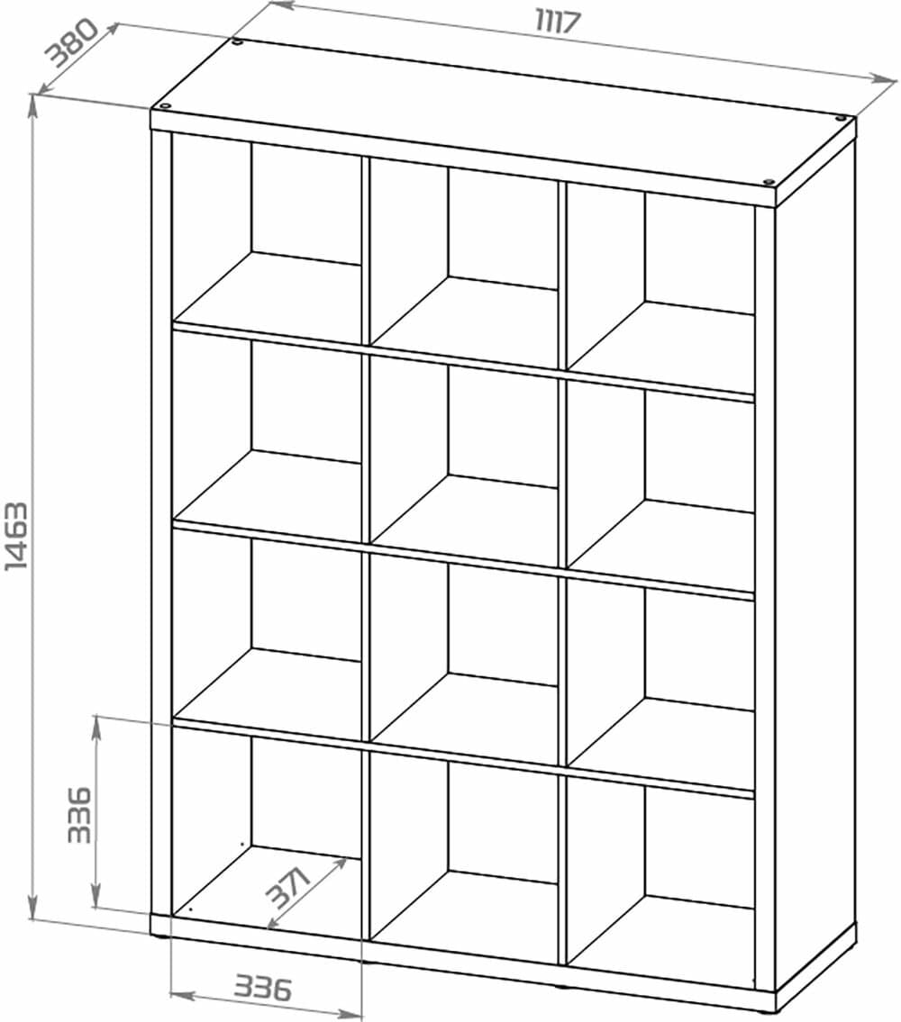 Стеллаж Фора, 12 полок, 112х147х38 см, дуб беленый 8