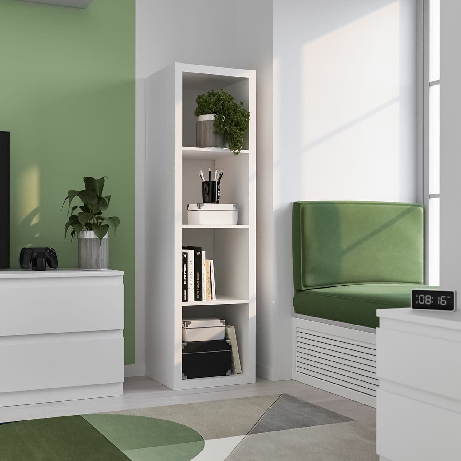 Стеллаж Фора, 4 полки, 147x42х38 см, белый 5