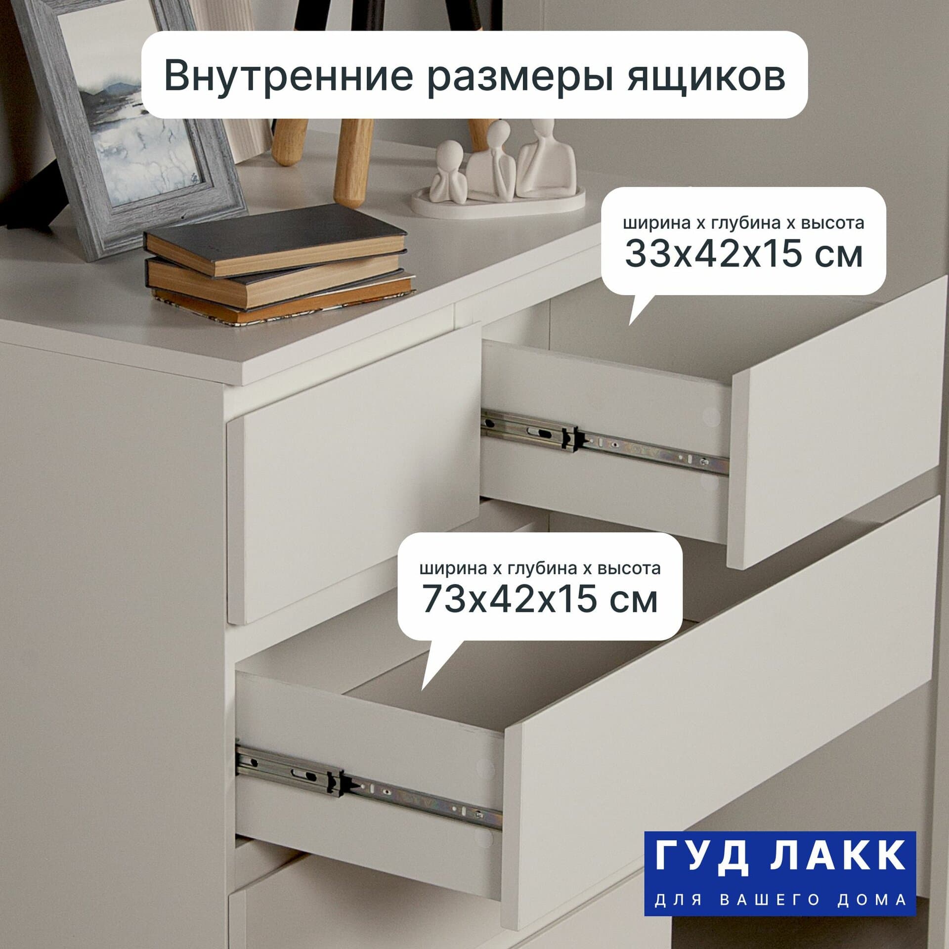 Комод Мальта, 3+2 ящика, с доводчиками, 80х48х98 см, белый 9