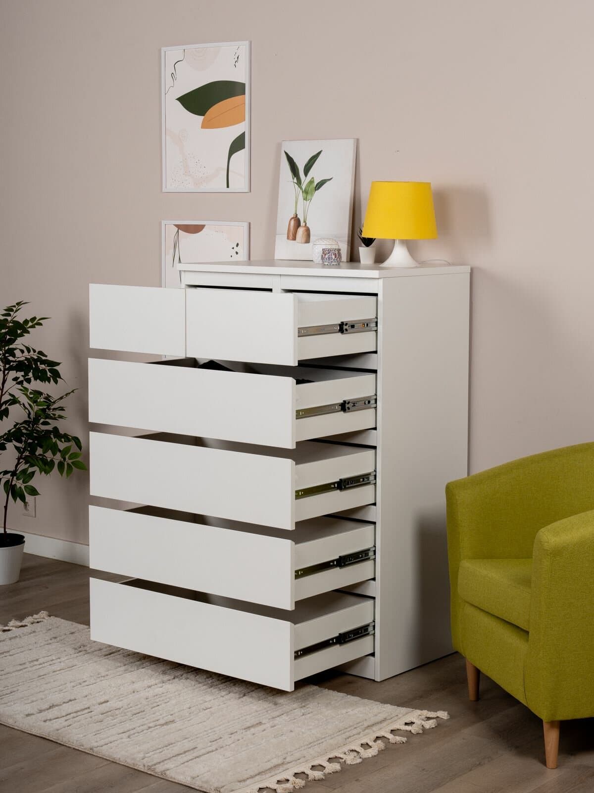 Комод Мальта, 4+2 ящика, с доводчиками, 80х48х121 см, белый 9