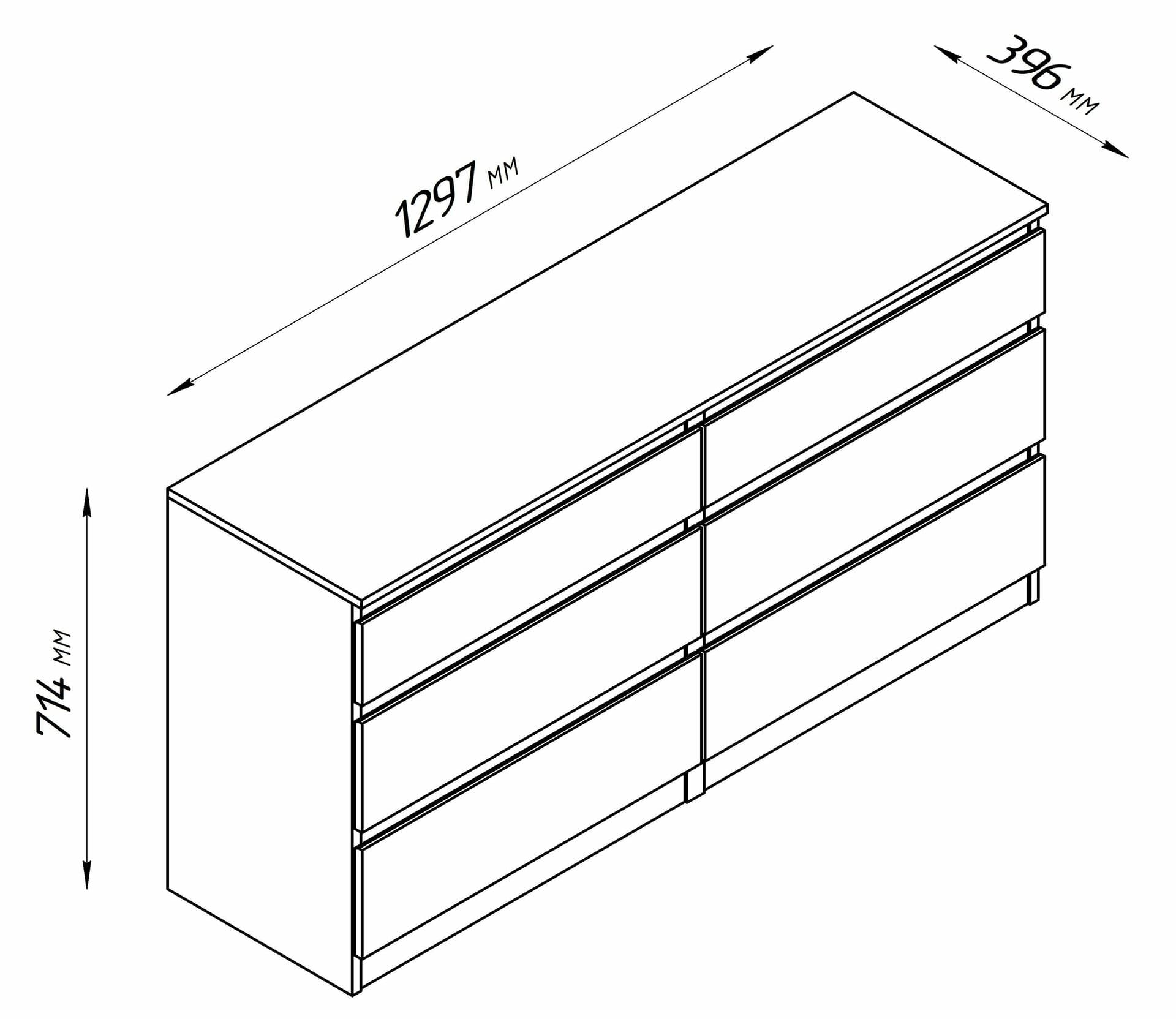 Комод Кастор, 6 ящиков, 129х40х71 см, черно-коричневый, дуб венге 21