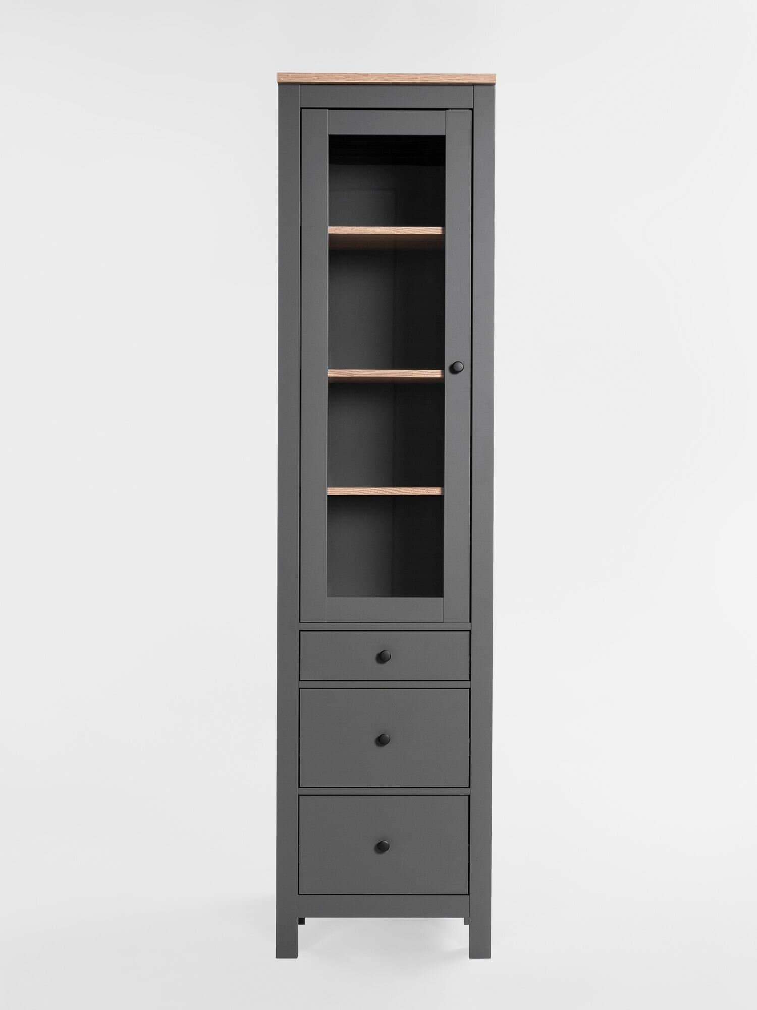 Шкаф с витриной Сага, 50х41х215 см, серый/ясень 6