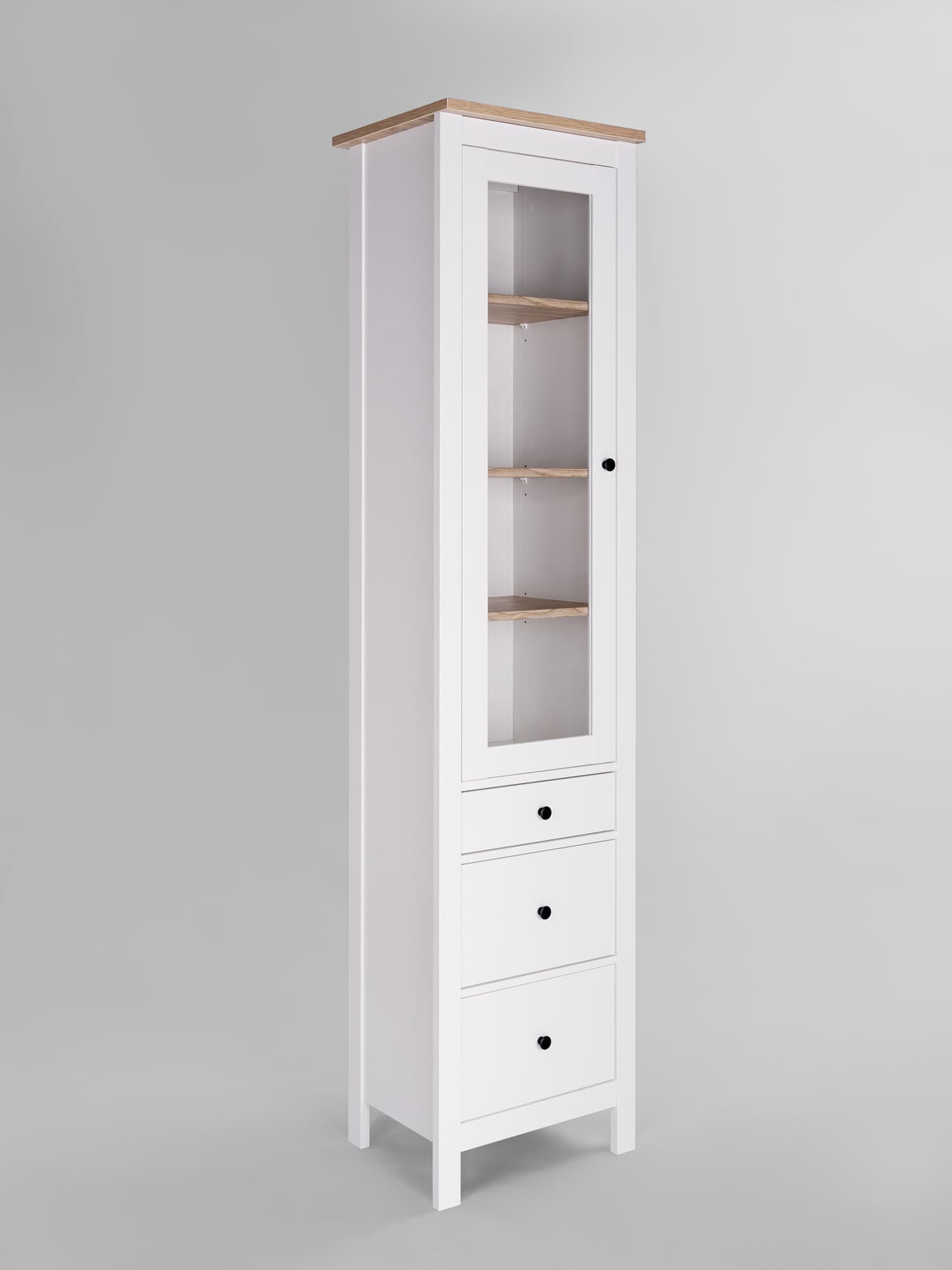 Шкаф с витриной Сага, 50х41х215 см, белый/ясень 7