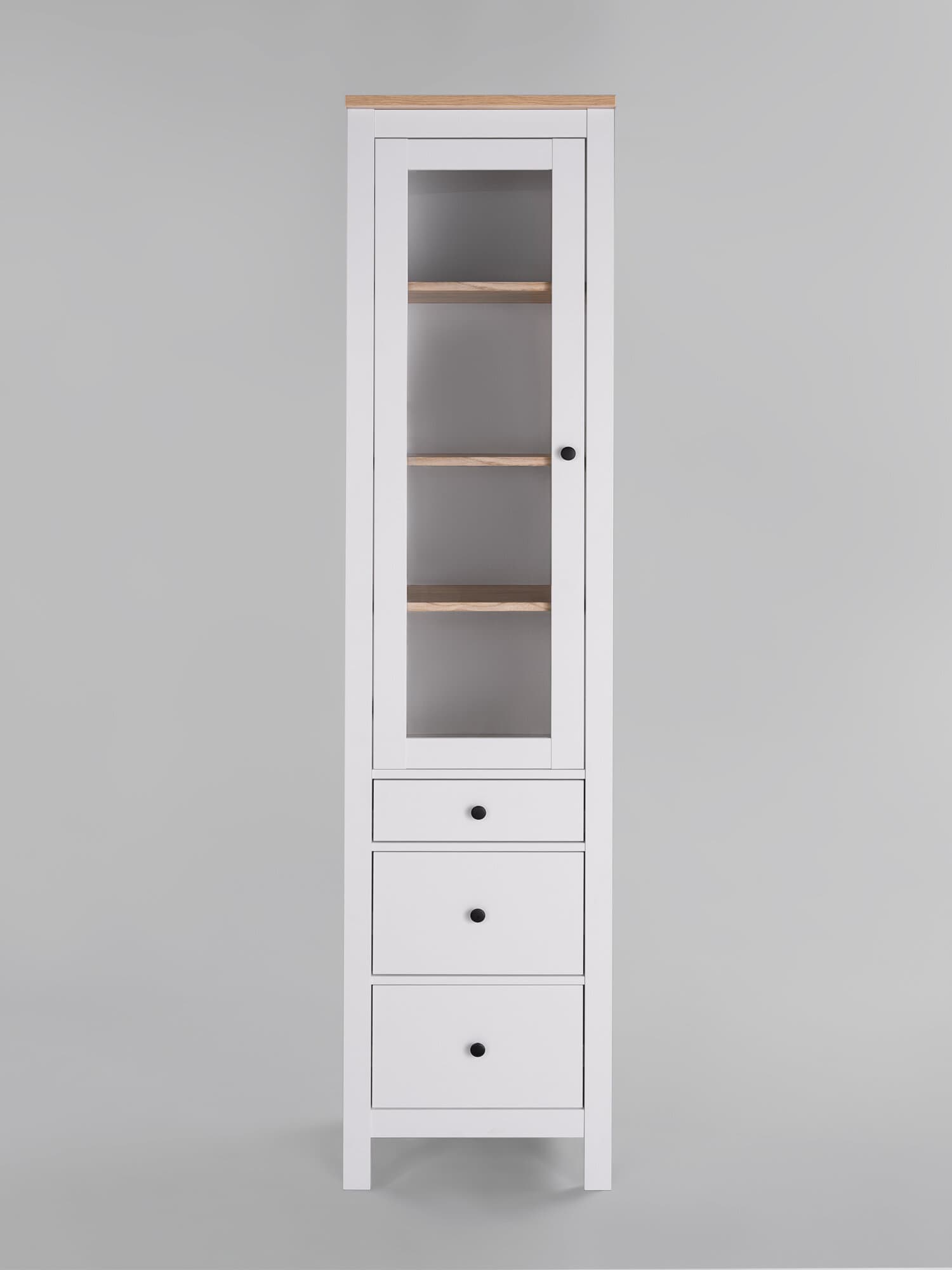 Шкаф с витриной Сага, 50х41х215 см, белый/ясень 8