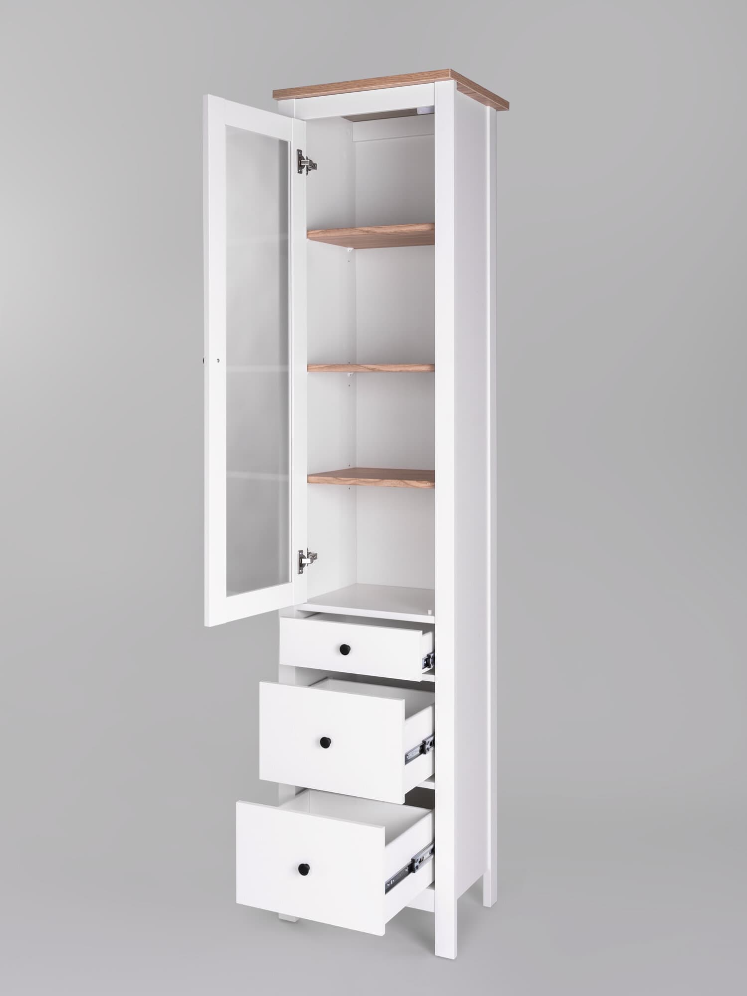 Шкаф с витриной Сага, 50х41х215 см, белый/ясень 9