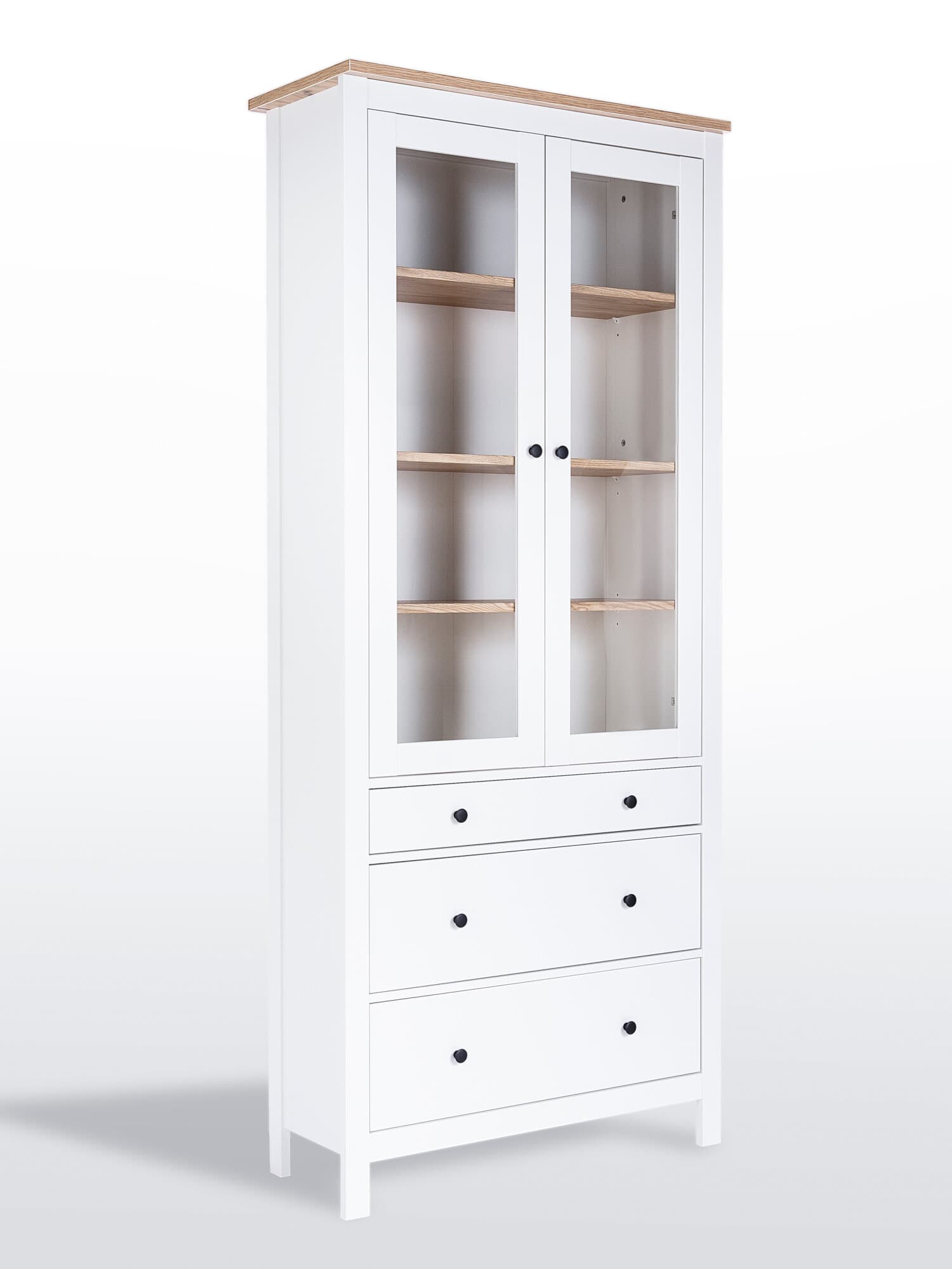Шкаф с витриной Сага, 90х41х215 см, белый/ясень 12