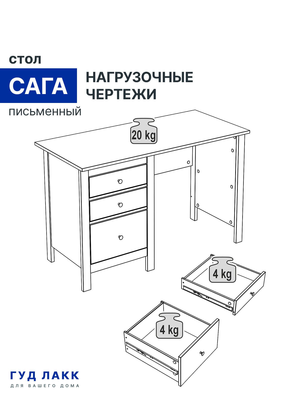 Стол письменный Сага, 3 ящика 17